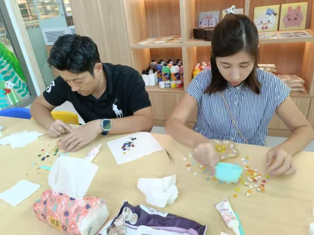 Romantic couple painting session during art date activity