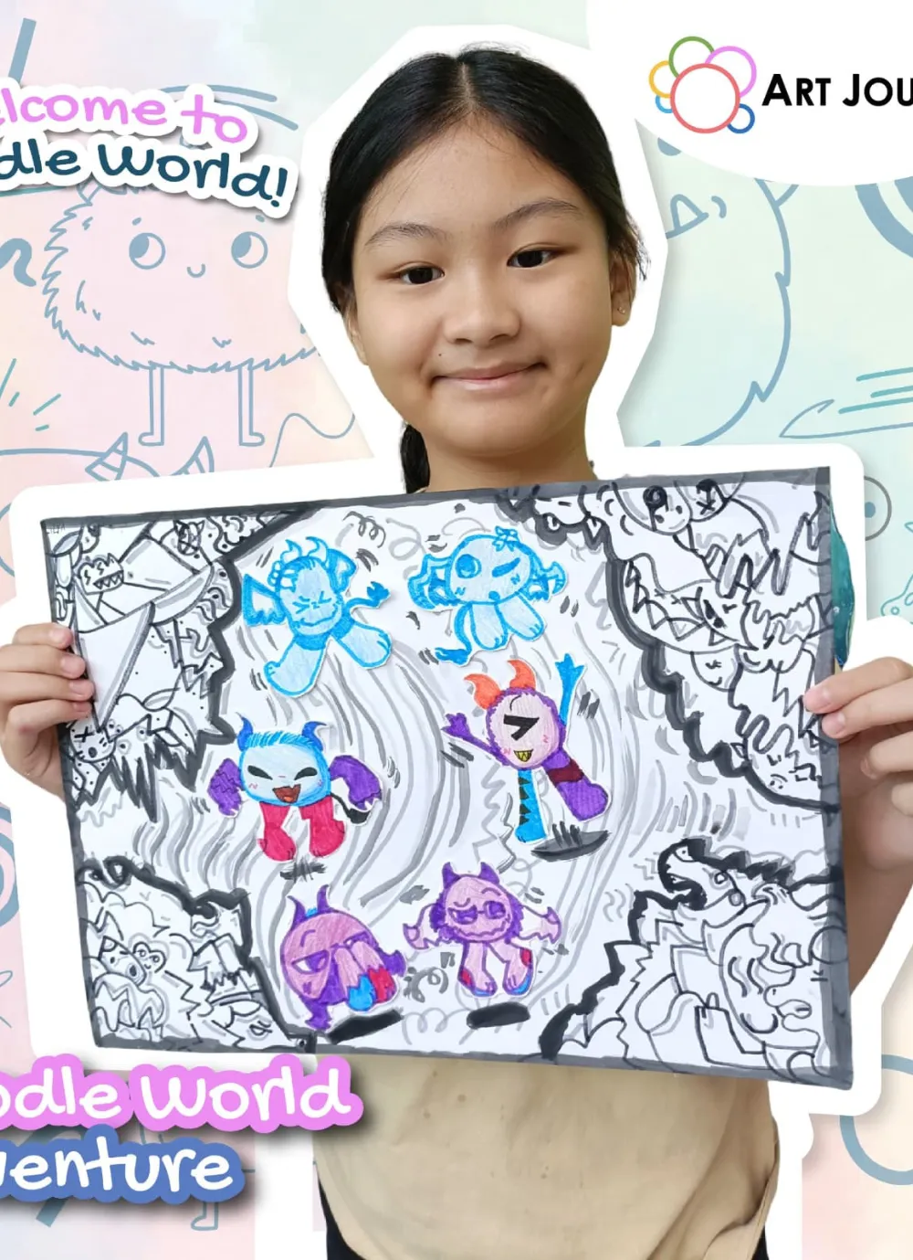 Kids exhibition displaying colorful and creative paintings