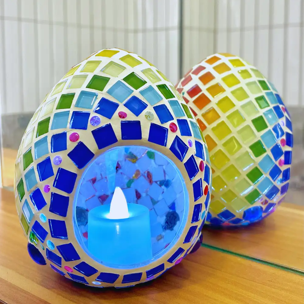 Elegant mosaic egg-shaped candle holder for gifts