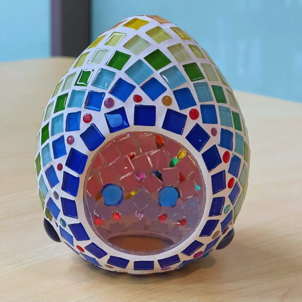 Mosaic Egg Shaped Candle Holder Decorative Piece