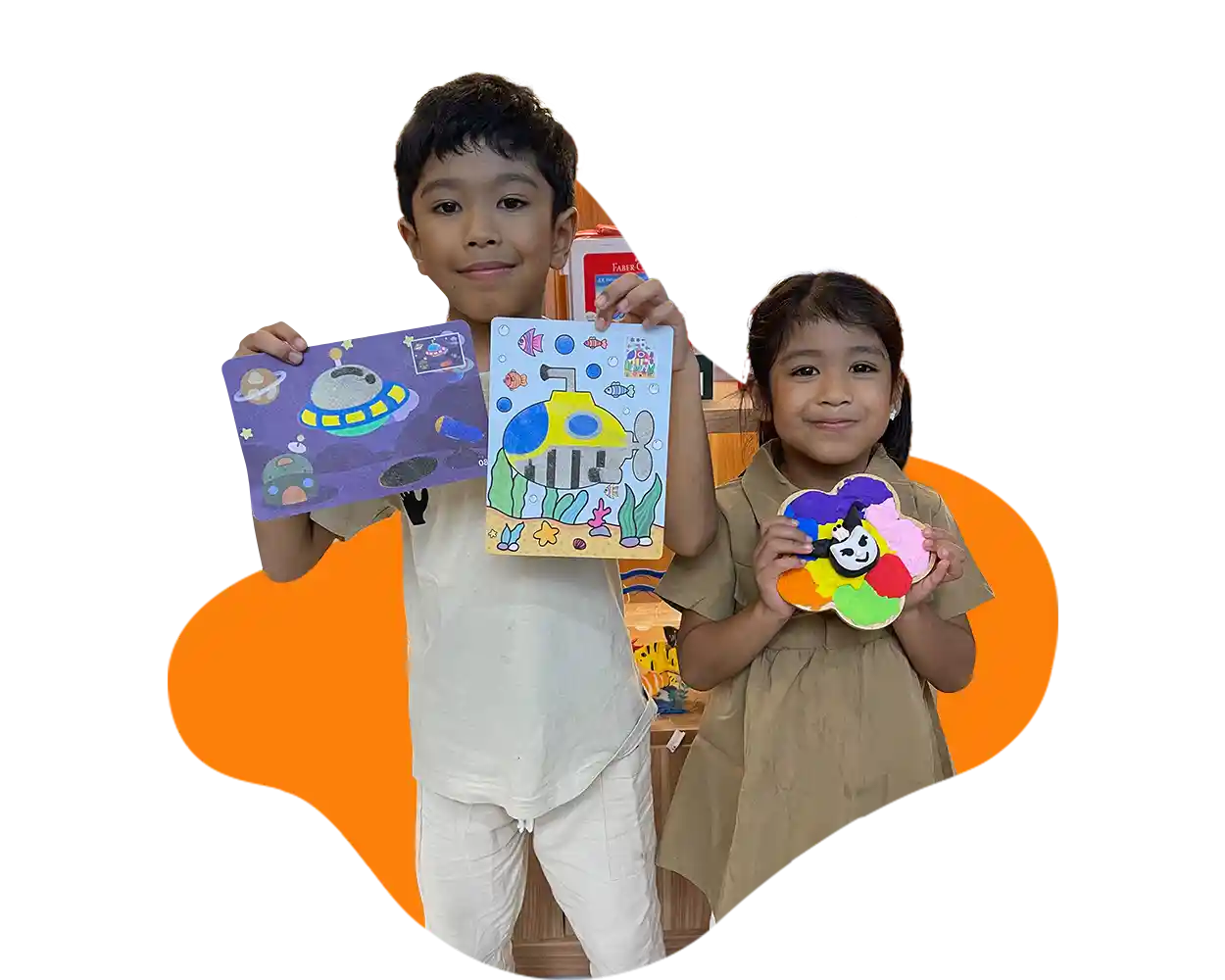 Kids display their sand art work at art journey workshop (2)