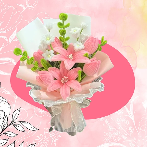 Handmade chenille stick flower bouquet created during Art Journey workshop