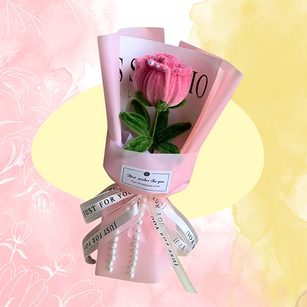 Colourful handmade flower bouquet made from chenille sticks