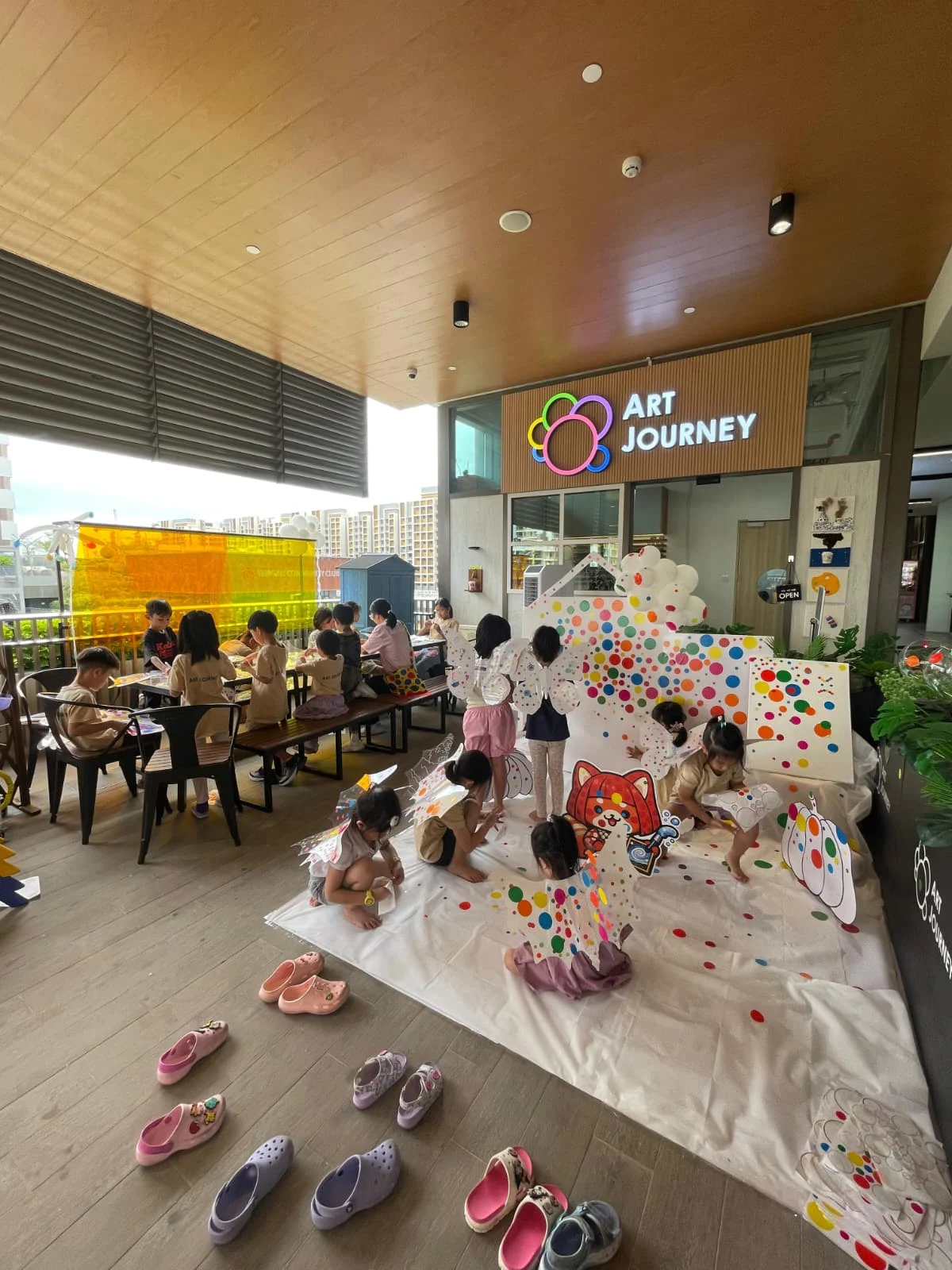 Kids creating art at Art Journey workshop near Bukit Batok, Tengah Singapore