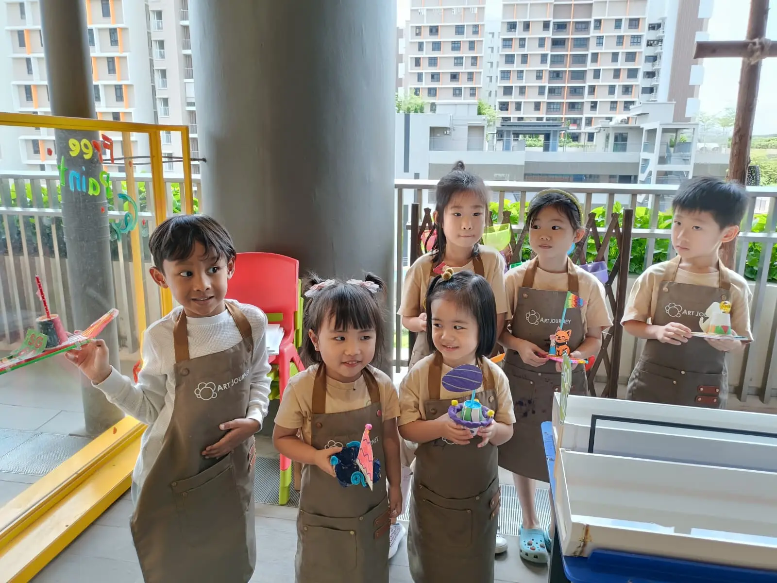 Children with their finished artwork at Art Journey studio in Plantation Plaza Singapore West
