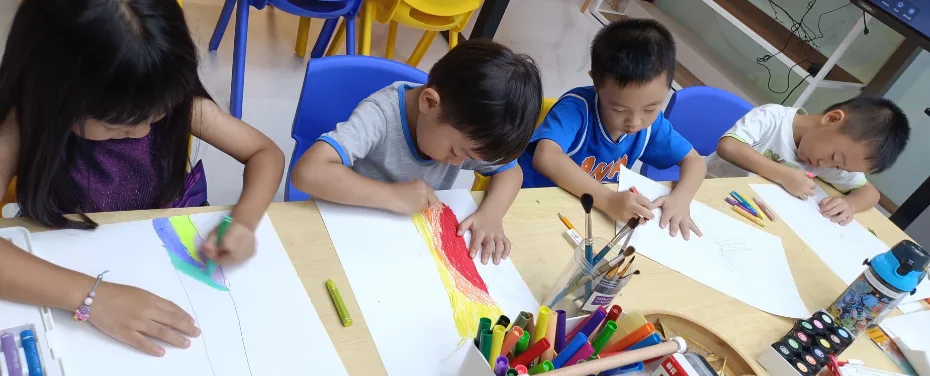 Primary school child working on a structured art project