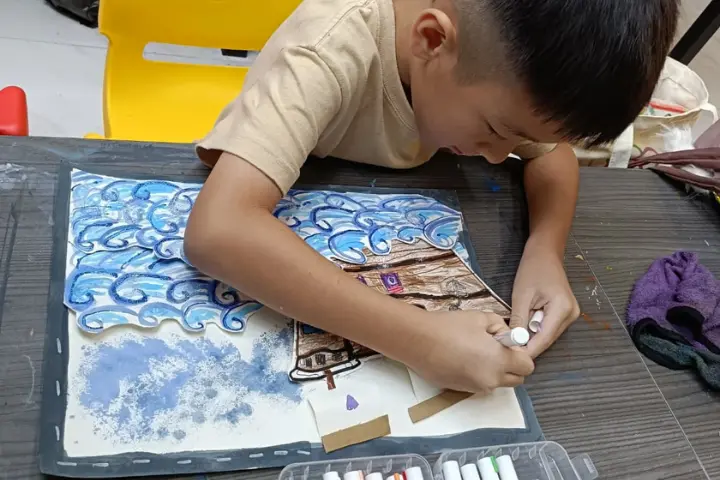 Children creating at Art Journey Singapore — popular kids art workshop with Choa Chu Kang families