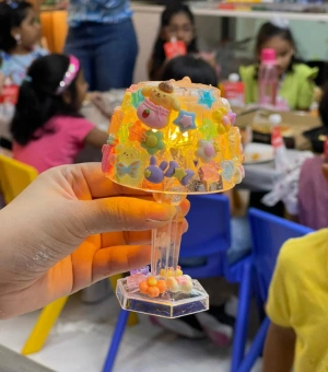 Handmade decorative LED lamp created during art jamming session at Art Journey Singapore