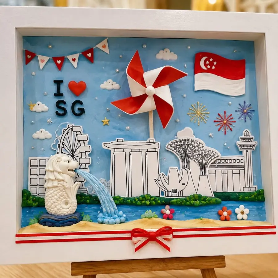 Singapore Shadow Box with famous Singapore landmarks